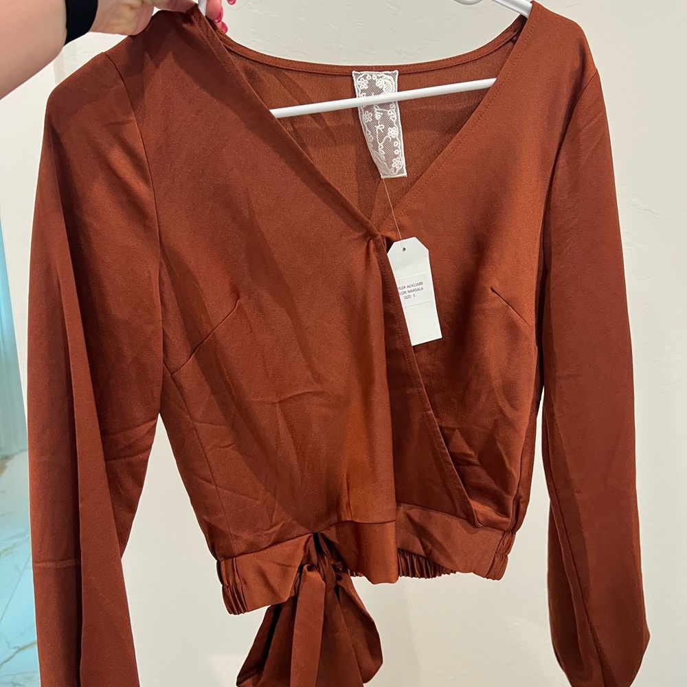 Elegant Brown Wrap Top